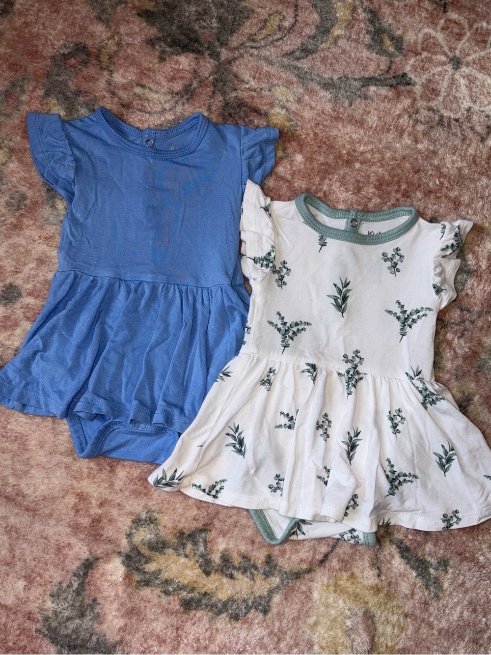 Two Kyte Baby Onesie Dress Bamboo Blue and Floral